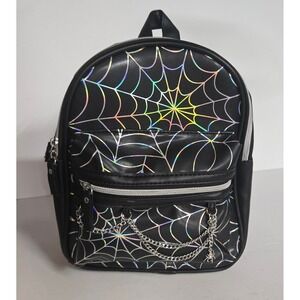 Claire's Black Holographic Spiderweb Chain Mini Backpack Halloween NWT